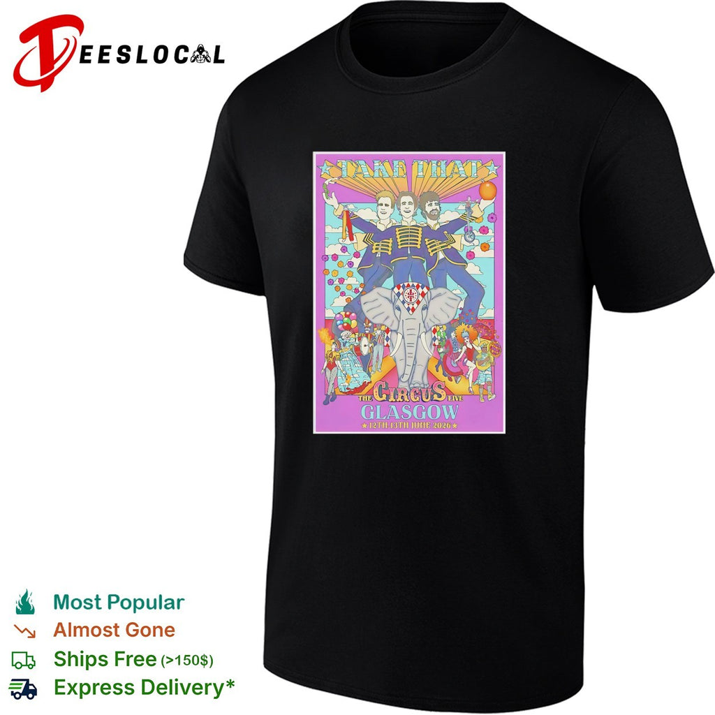 Circus two figures elephant spectacle Glasgow UK concert framed poster art shirt