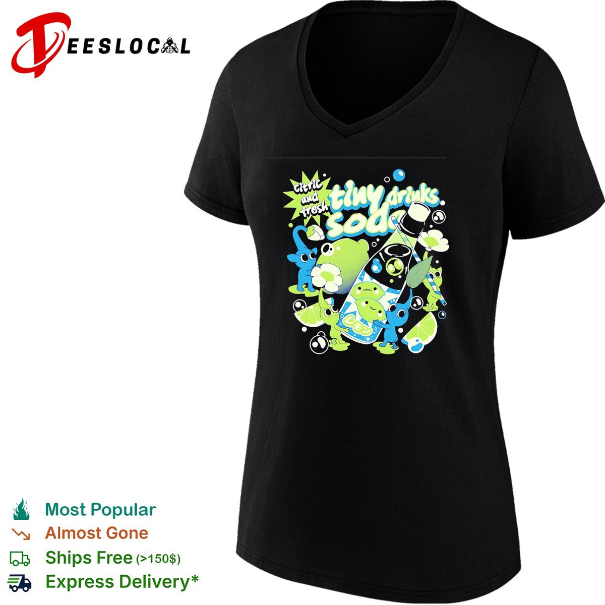 Citric tiny drinks soda frog cartoon cute kawaii shirt