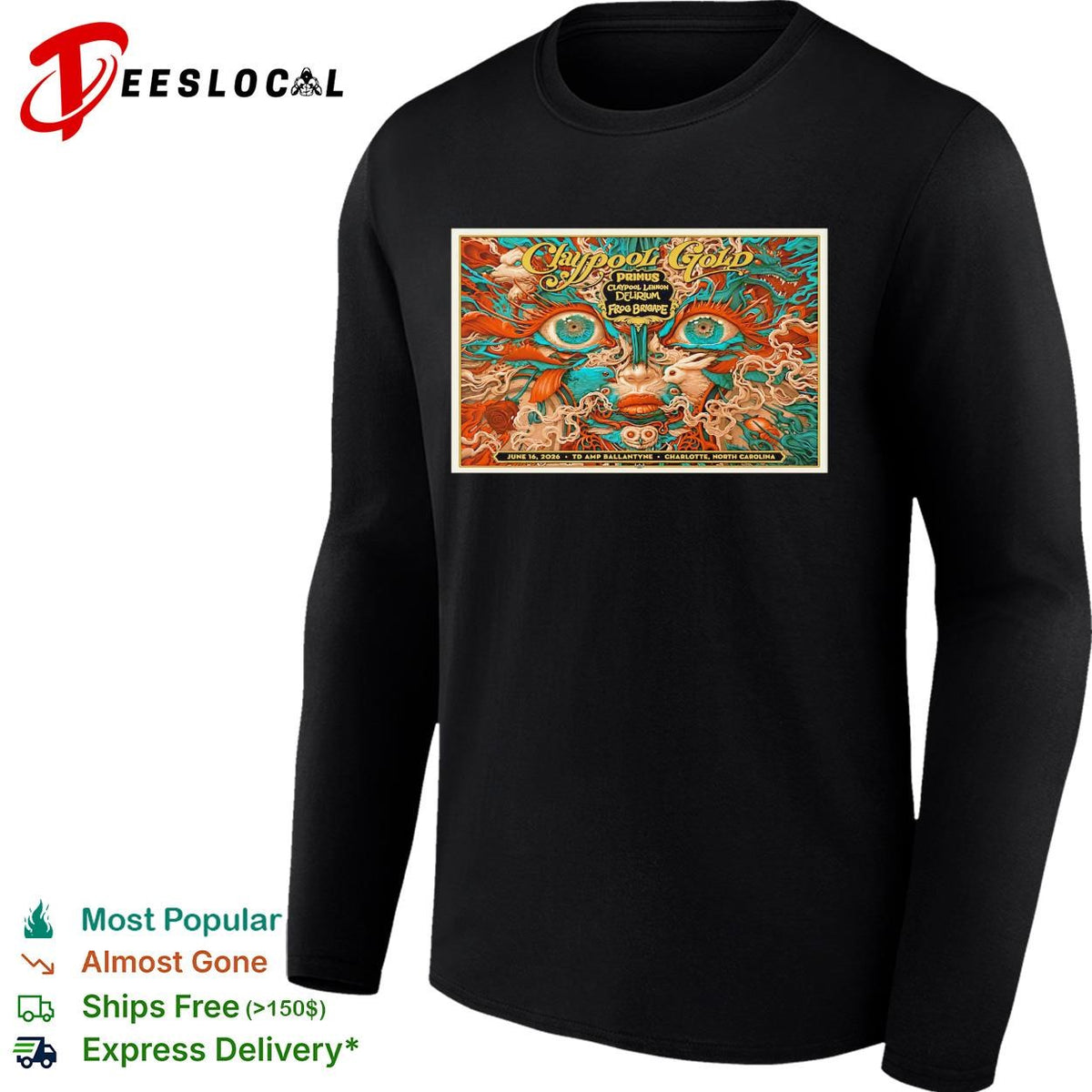 Claypool Gold Primus Claypool Lennon Delirium Frog Brigade June 16 2026 Charlotte poster shirt