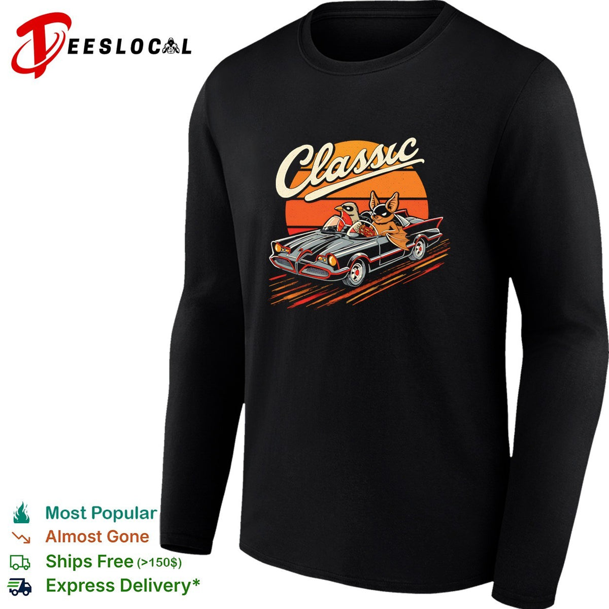 Classic Car Duo A bat and a robin in their hero mobile vintage shirt