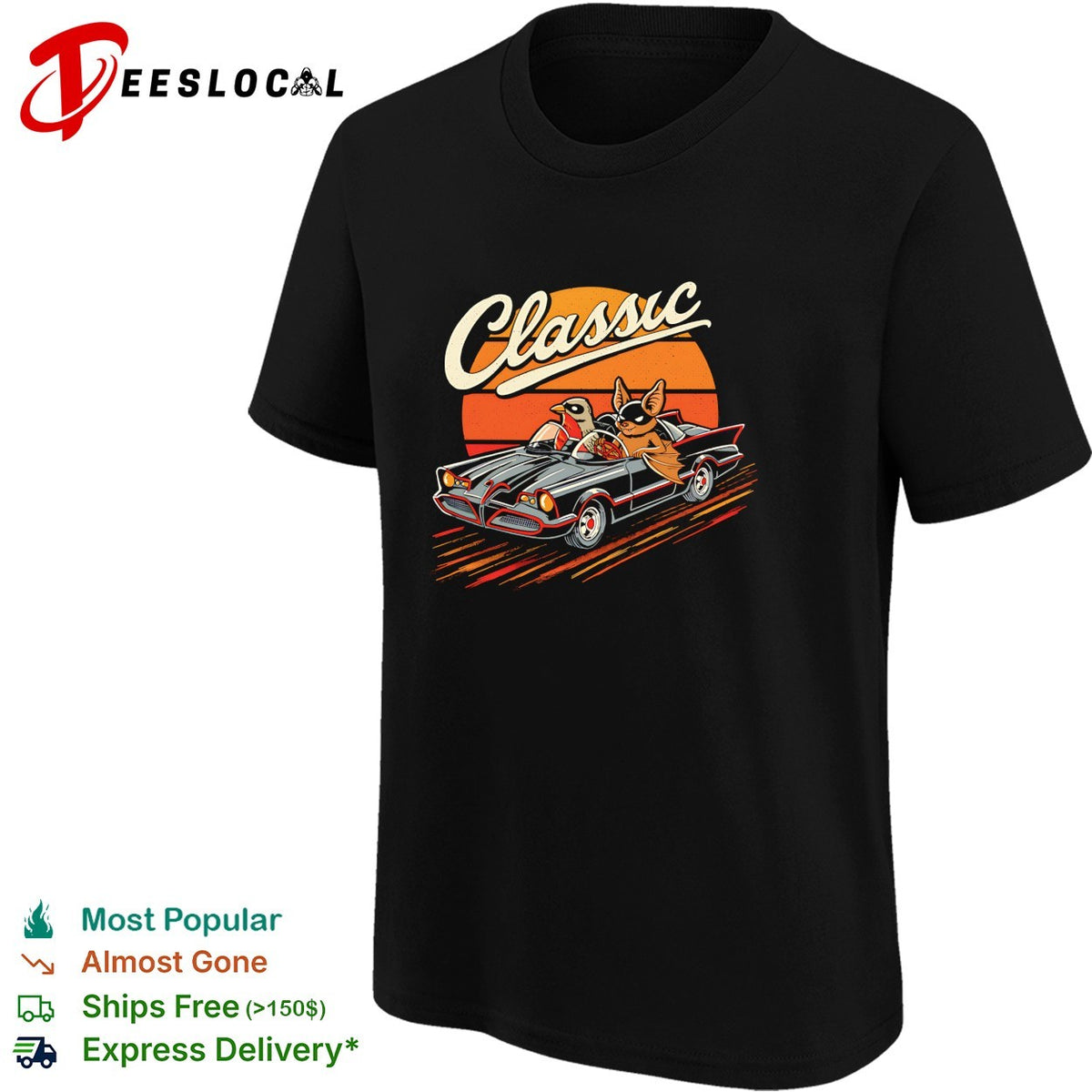 Classic Car Duo A bat and a robin in their hero mobile vintage shirt