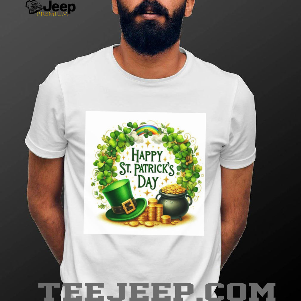 Classic St. Patrick’s Day Wreath with Pot of Gold and Rainbow T Shirt