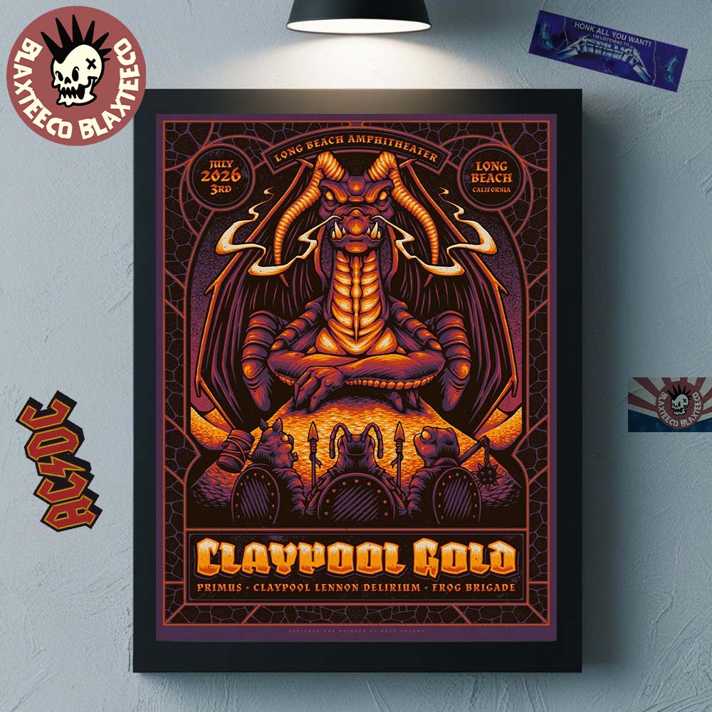 Claypool Gold Primus Claypool Lennon Delirium And Frog Brigade Long Beach California 2026 Event Poster At Long Beach Amphitheater On July 3 2026 Poster Canvas