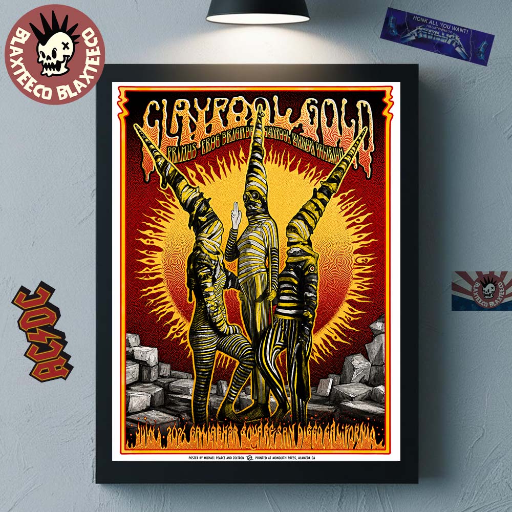 Claypool Gold Primus Claypool Lennon Delirium And Frog Brigade San Diego California 2026 Event Poster At Gallagher Square On July 1 2026 Poster Canvas