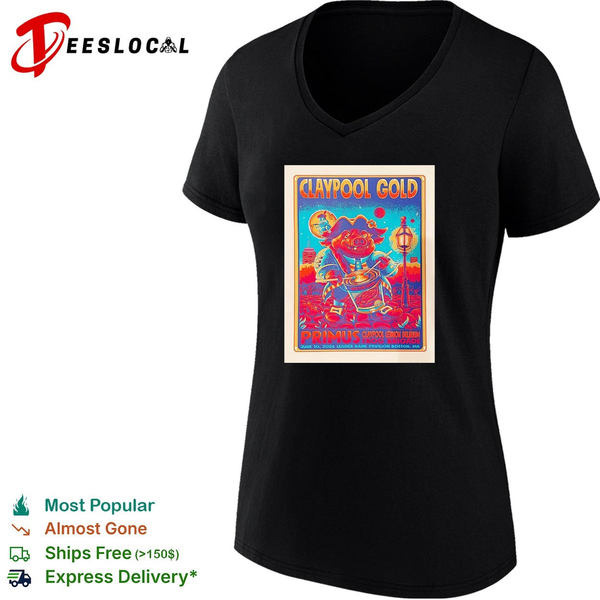 Claypool Gold Primus Claypool Lennon Delirium and Frog Brigade Boston MA 2026 Event poster shirt