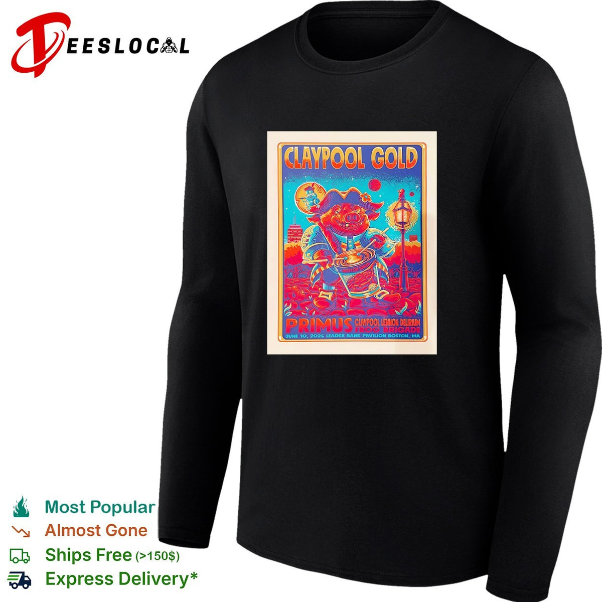 Claypool Gold Primus Claypool Lennon Delirium and Frog Brigade Boston MA 2026 Event poster shirt