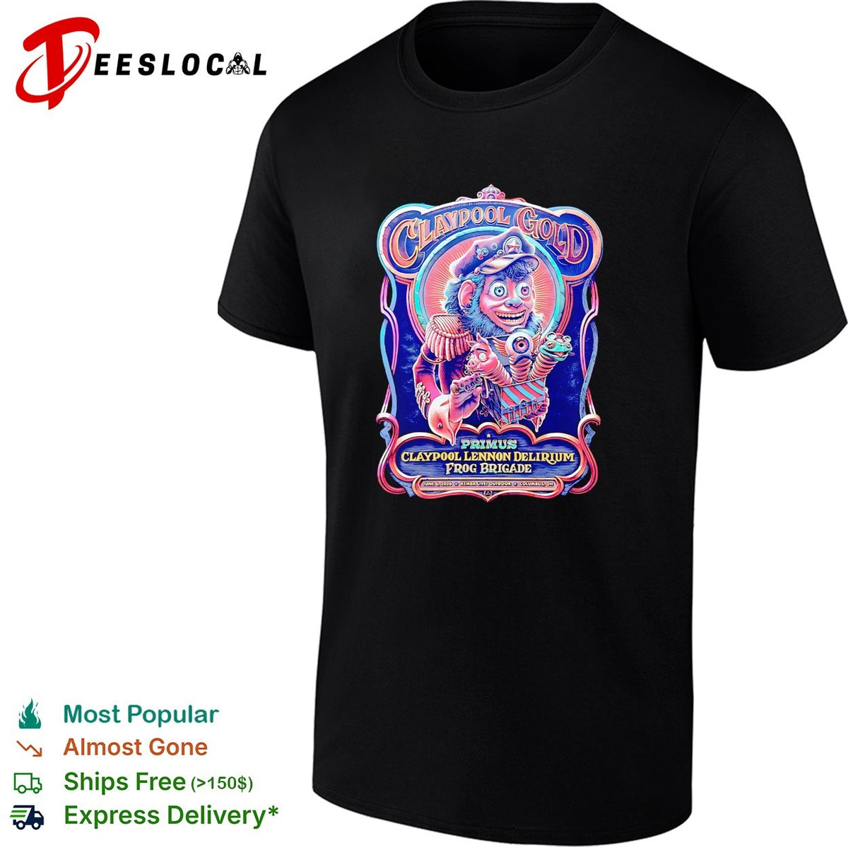 Claypool Gold Primus Claypool Lennon Delirium and Frog Brigade Columbus Ohio 2026 Event shirt
