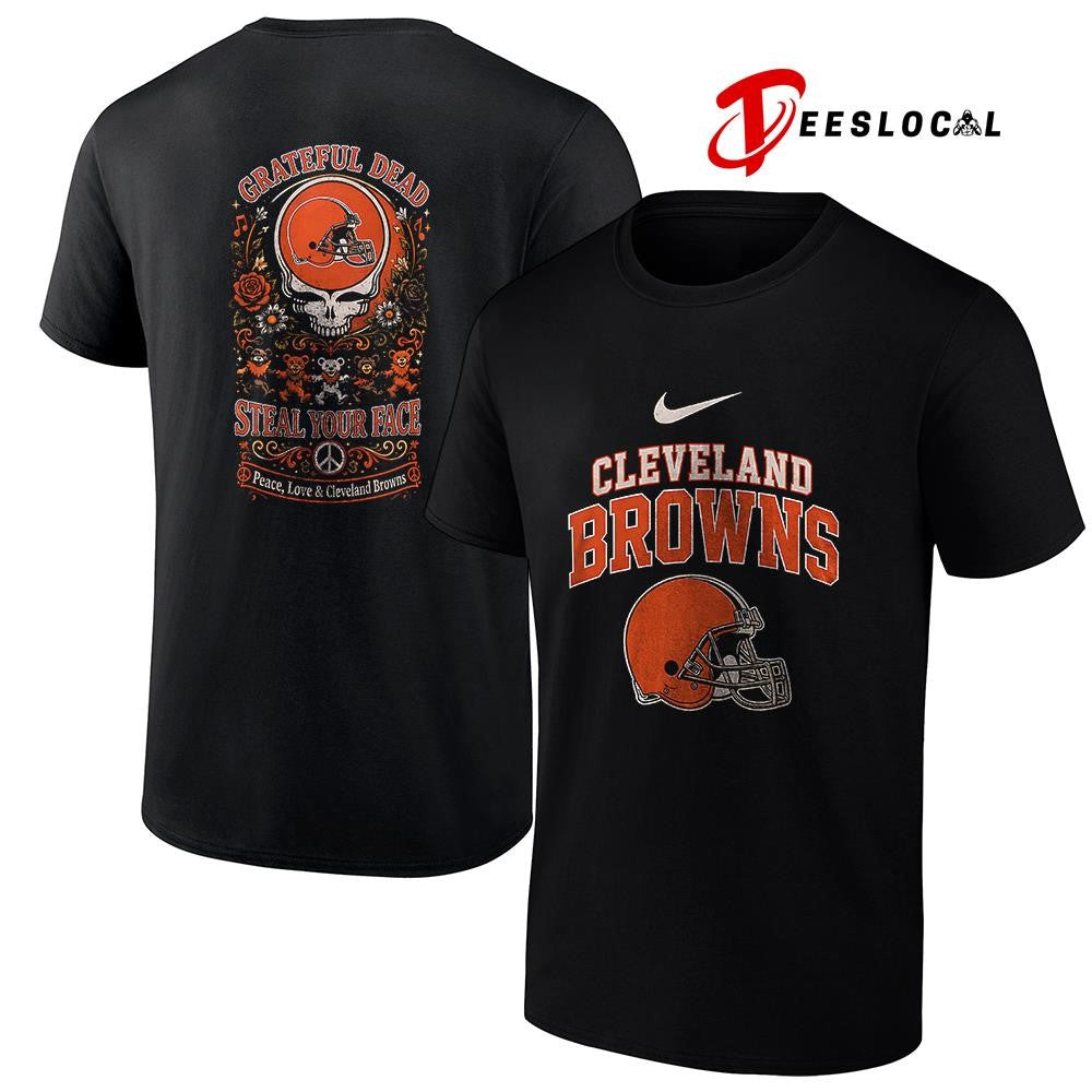 Cleveland Browns x Grateful Dead steal your face peace love logo shirt