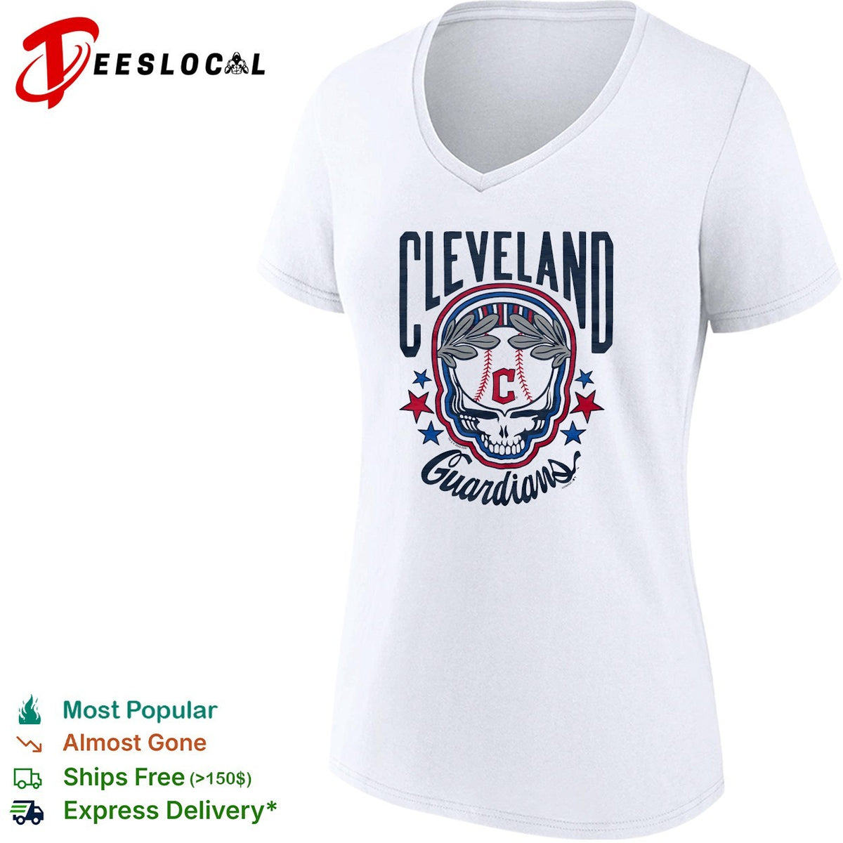 Cleveland Guardians x Grateful Dead skull MLB graphic shirt