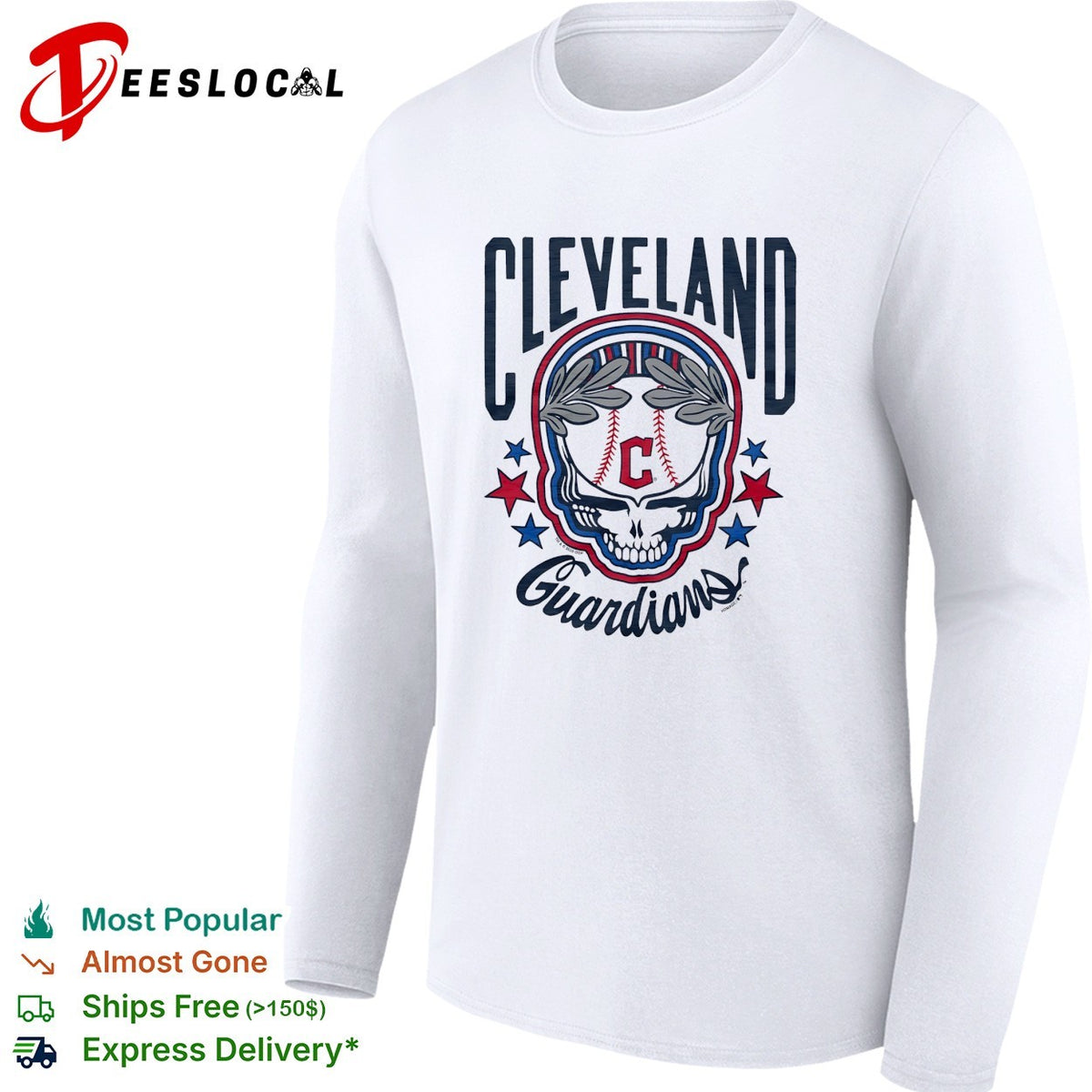 Cleveland Guardians x Grateful Dead skull MLB graphic shirt
