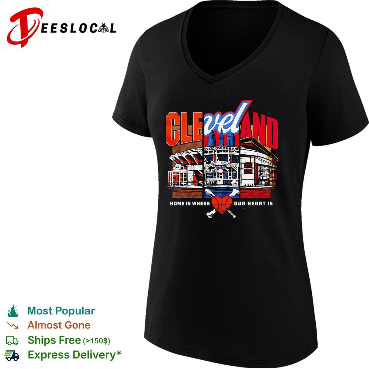 Cleveland baseball home is where our heart is stadium illustration shirt