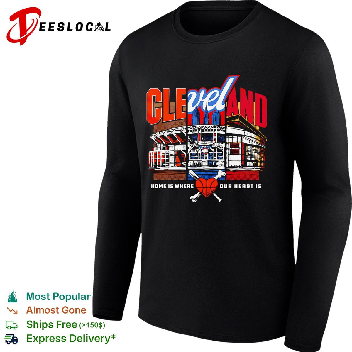 Cleveland baseball home is where our heart is stadium illustration shirt