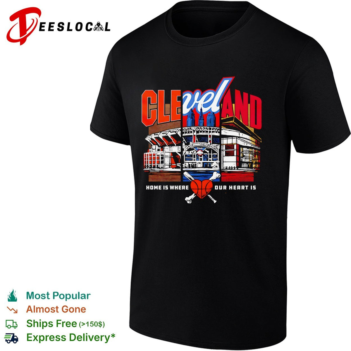 Cleveland baseball home is where our heart is stadium illustration shirt