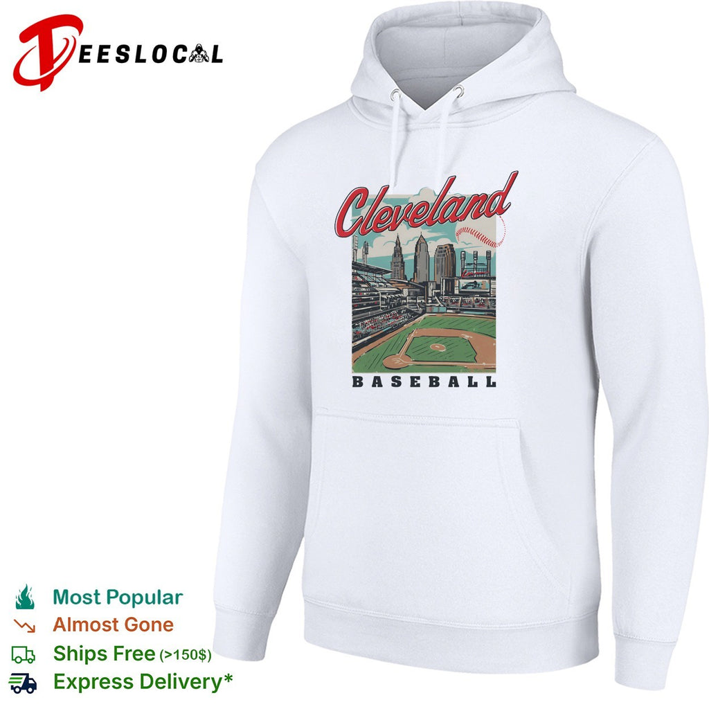 Cleveland baseball stadium skyline retro travel poster art shirt