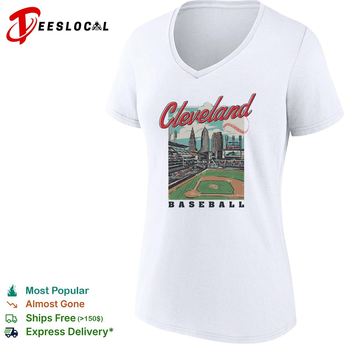 Cleveland baseball stadium skyline retro travel poster art shirt