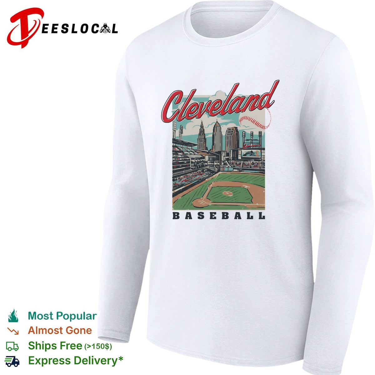 Cleveland baseball stadium skyline retro travel poster art shirt