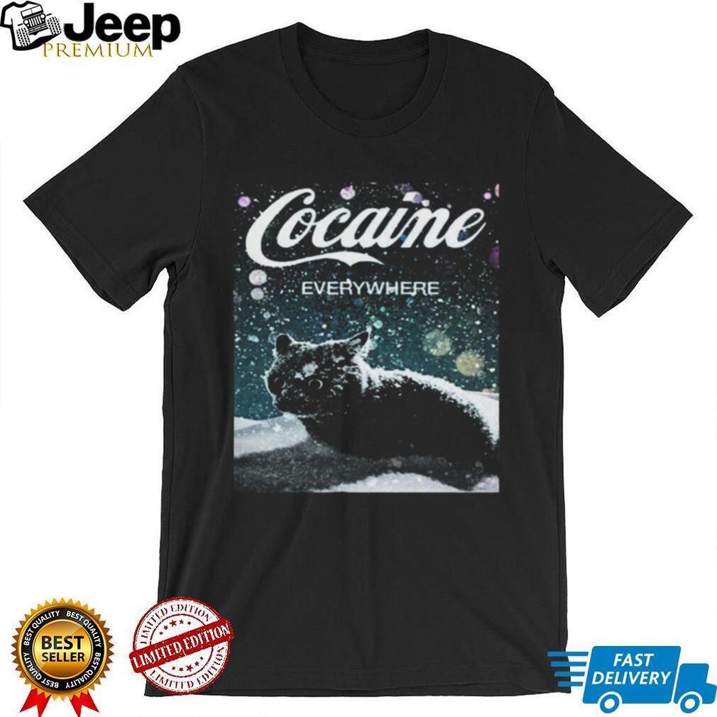 Cocaine Everywhere Funny Snow Cat Winter Holiday T Shirt