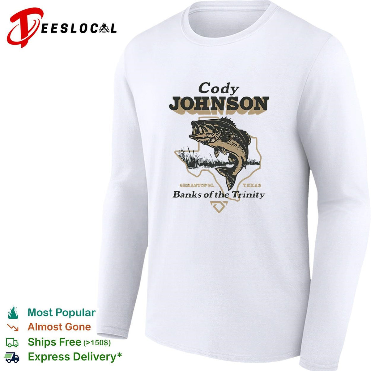 Cody Johnson bass fishing Texas banks of the Trinity vintage badge shirt