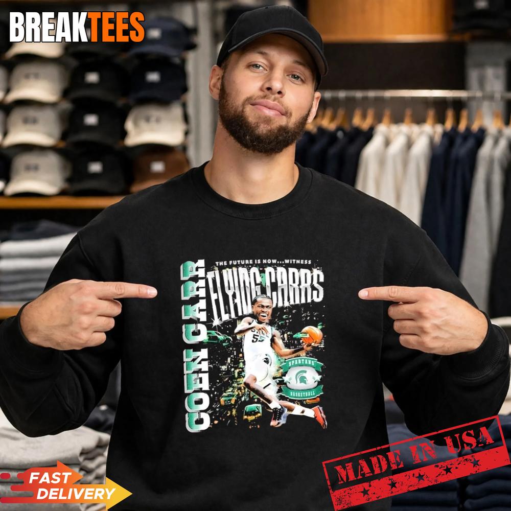 Coen Carr Michigan State Spartans Flying Basketball Graphic Shirt