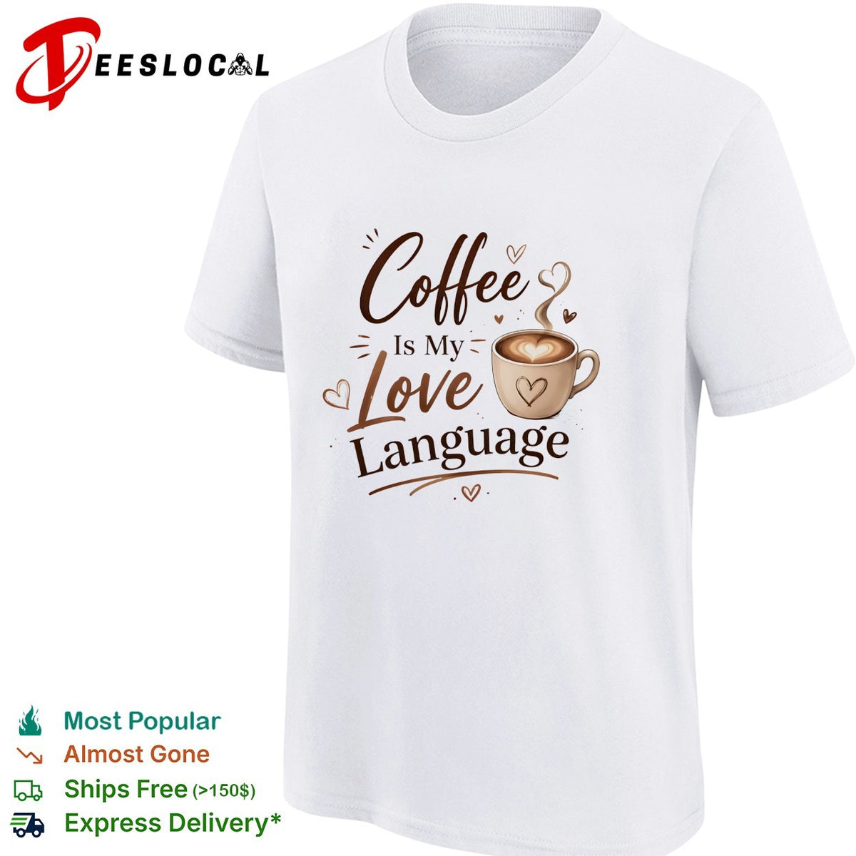 Coffee is my love language bold script cup hearts art shirt