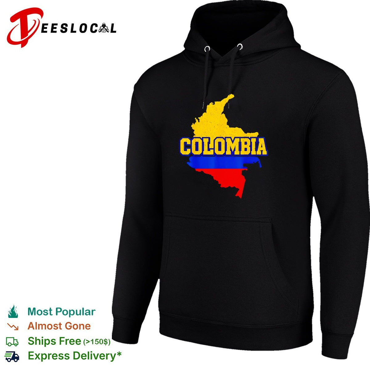 Colombia map flag bold distressed text fan art shirt