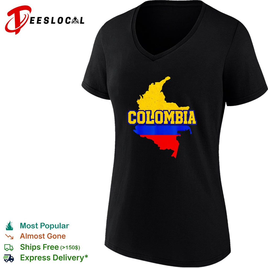 Colombia map flag bold distressed text fan art shirt