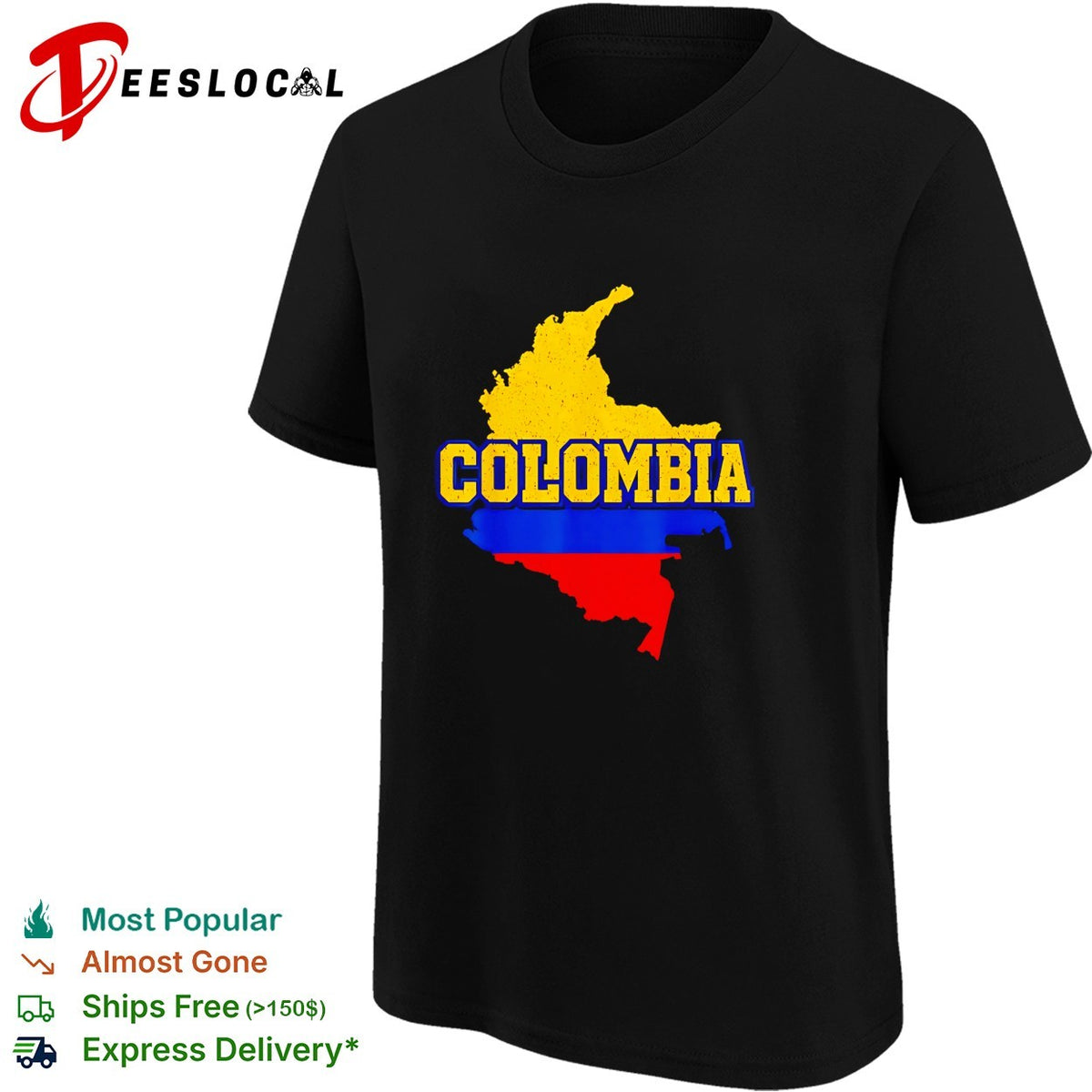 Colombia map flag bold distressed text fan art shirt