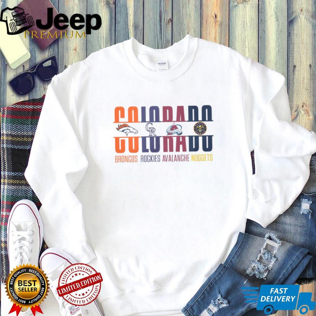 Colorado Sports Teams Mashup Broncos Rockies Avalanche Nuggets White T Shirt