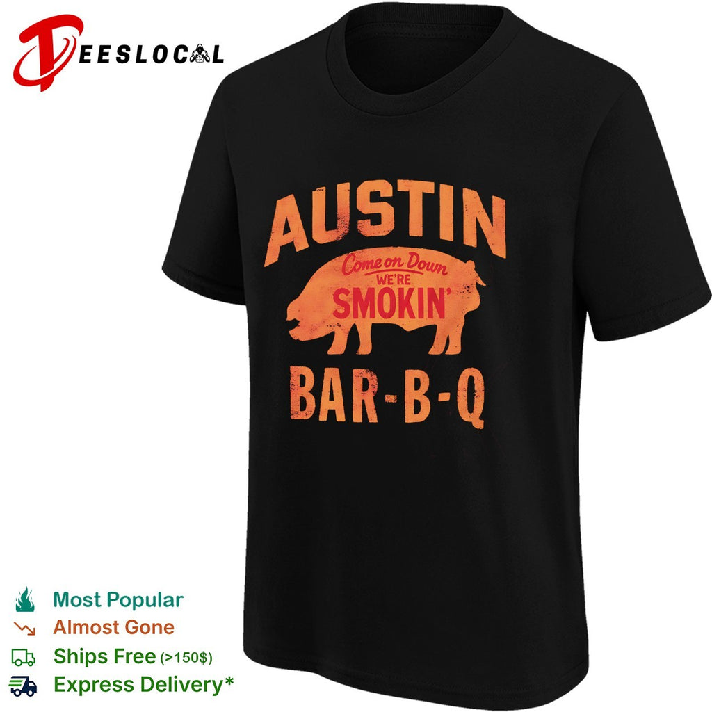 Come on down we’re smokin barbecue pig vintage badge shirt