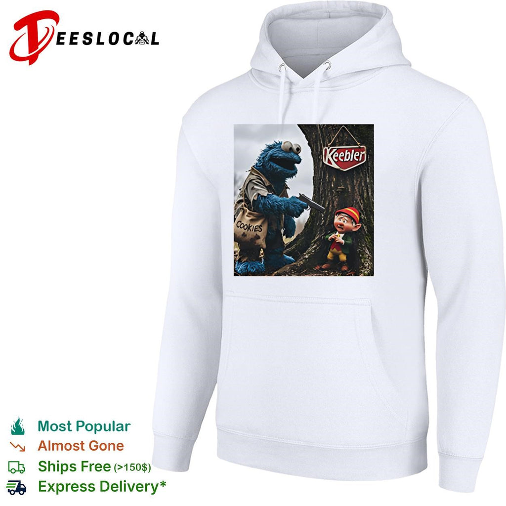 Cookie Monster robbing Keebler elf tree cookies humor shirt