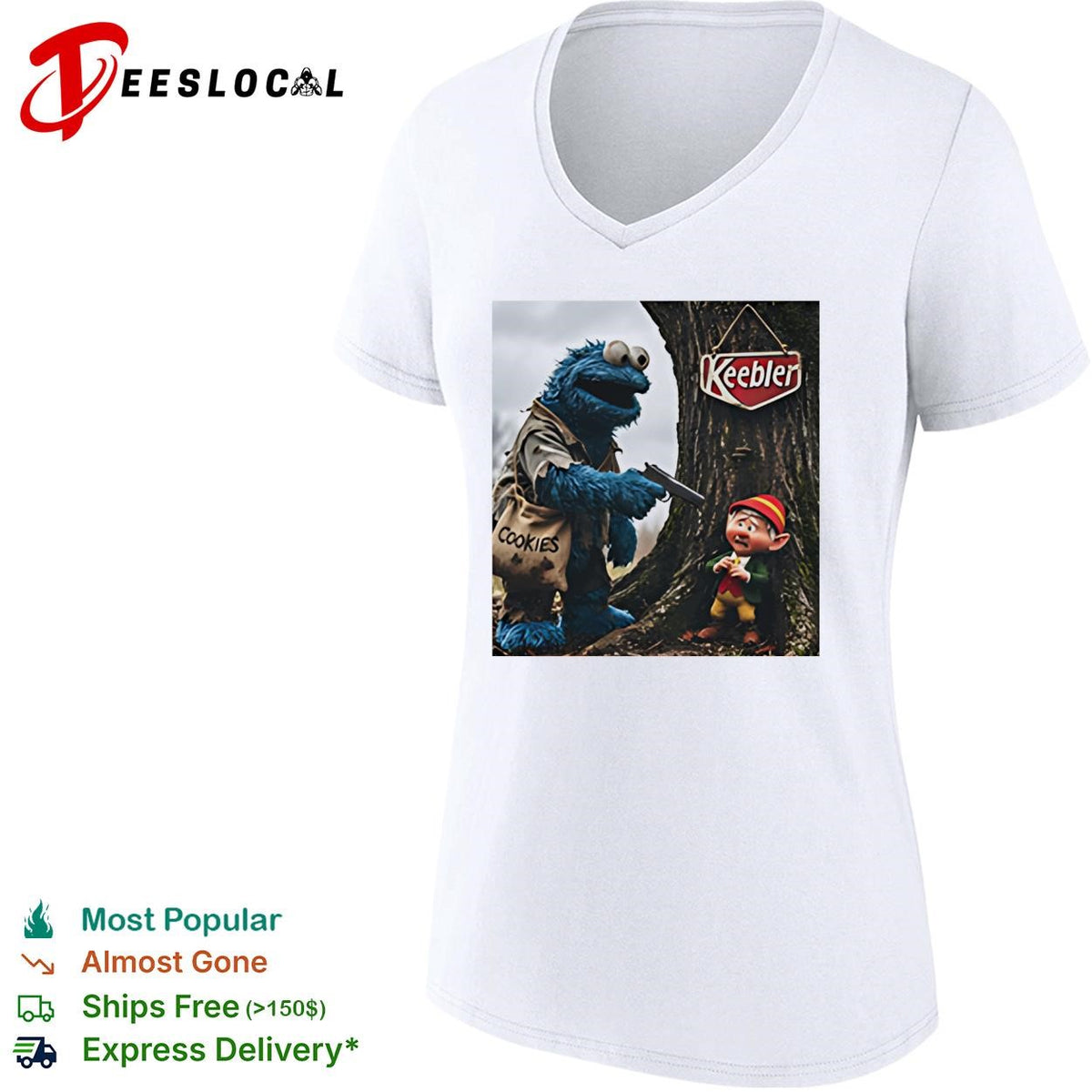 Cookie Monster robbing Keebler elf tree cookies humor shirt