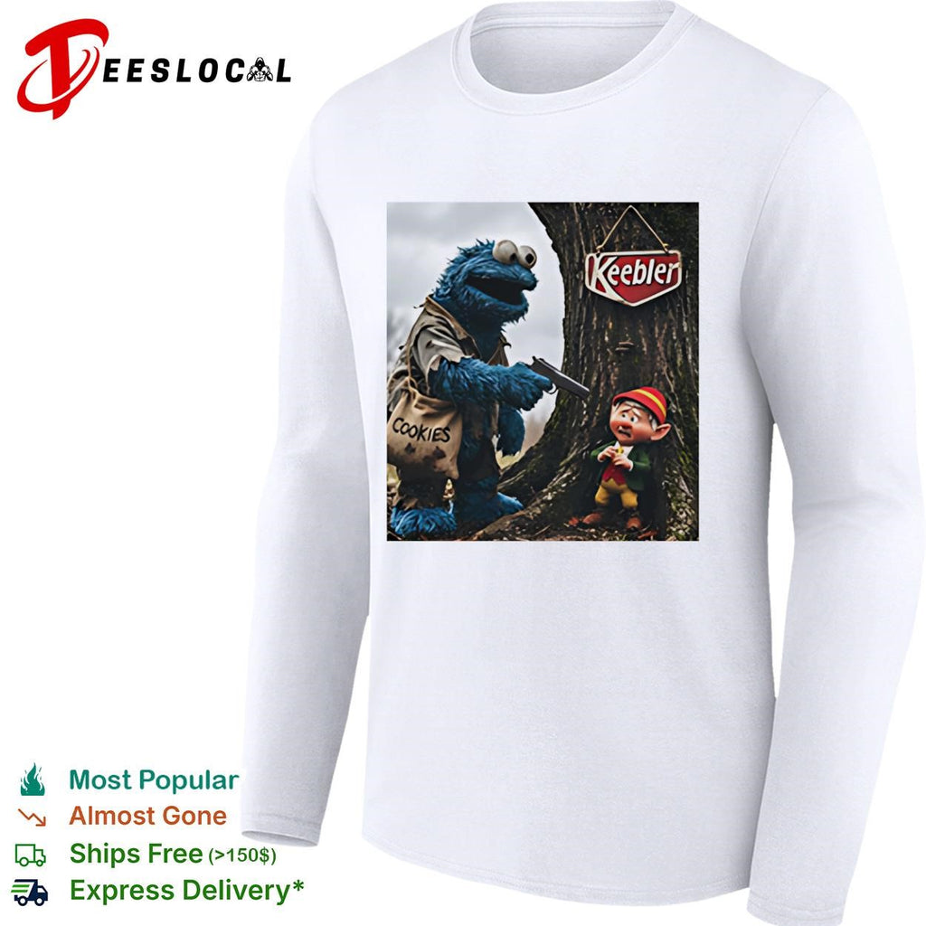 Cookie Monster robbing Keebler elf tree cookies humor shirt