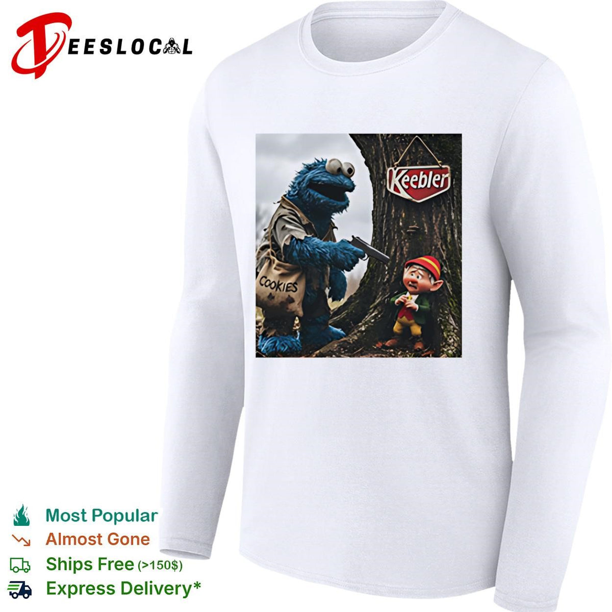 Cookie Monster robbing Keebler elf tree cookies humor shirt