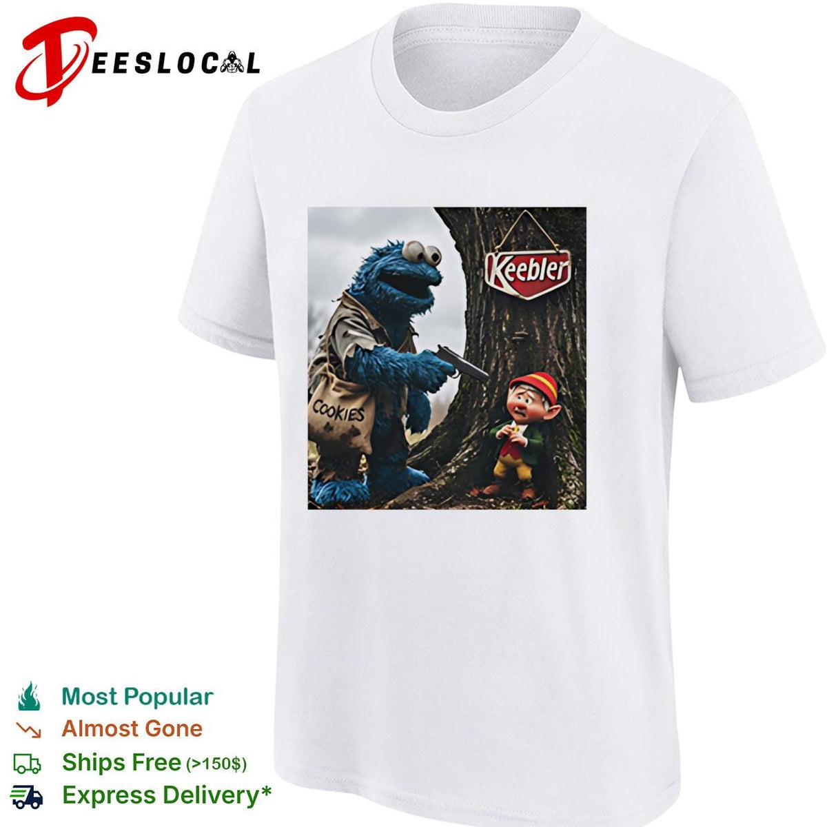 Cookie Monster robbing Keebler elf tree cookies humor shirt