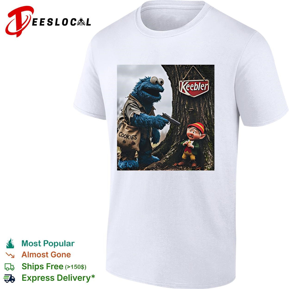 Cookie Monster robbing Keebler elf tree cookies humor shirt