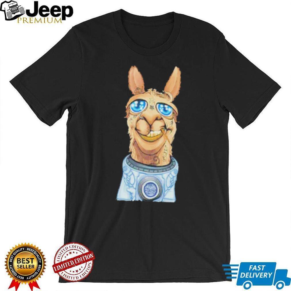 Cool Llama Sunglasses Astronaut Space Graphic Black Streetwear T Shirt