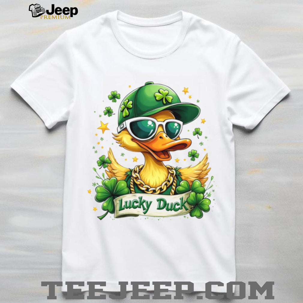 Cool Lucky Duck Wearing Sunglasses and Gold Chain St. Patrick’s Day T Shirt