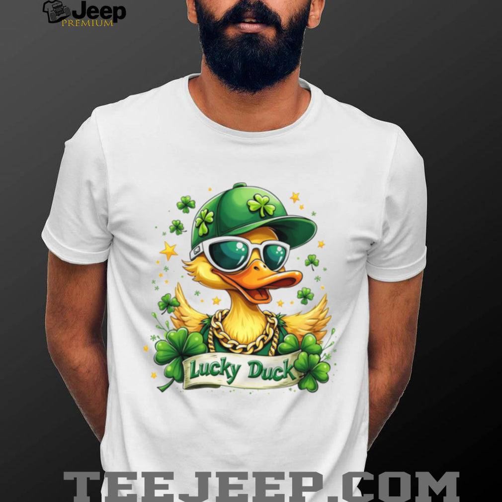 Cool Lucky Duck Wearing Sunglasses and Gold Chain St. Patrick’s Day T Shirt