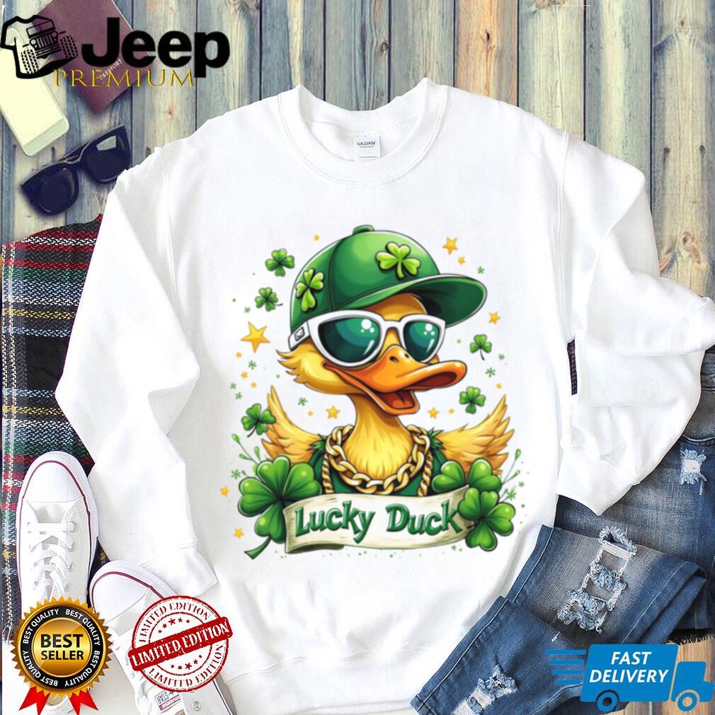 Cool Lucky Duck Wearing Sunglasses and Gold Chain St. Patrick’s Day T Shirt