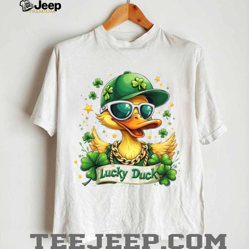 Cool Lucky Duck Wearing Sunglasses and Gold Chain St. Patrick’s Day T Shirt