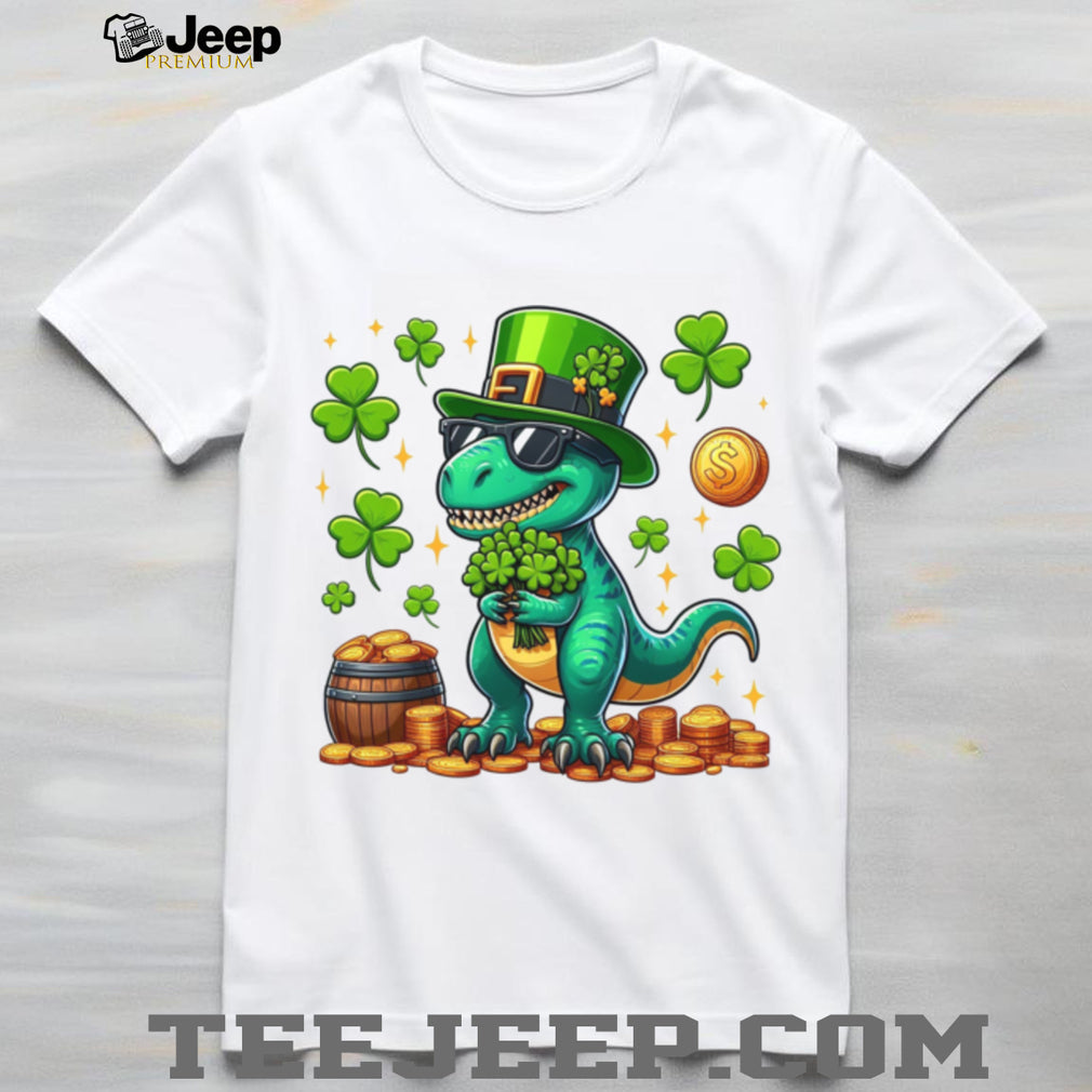Cool St. Patrick’s Day T Rex Dinosaur with Sunglasses & Pot of Gold T Shirt