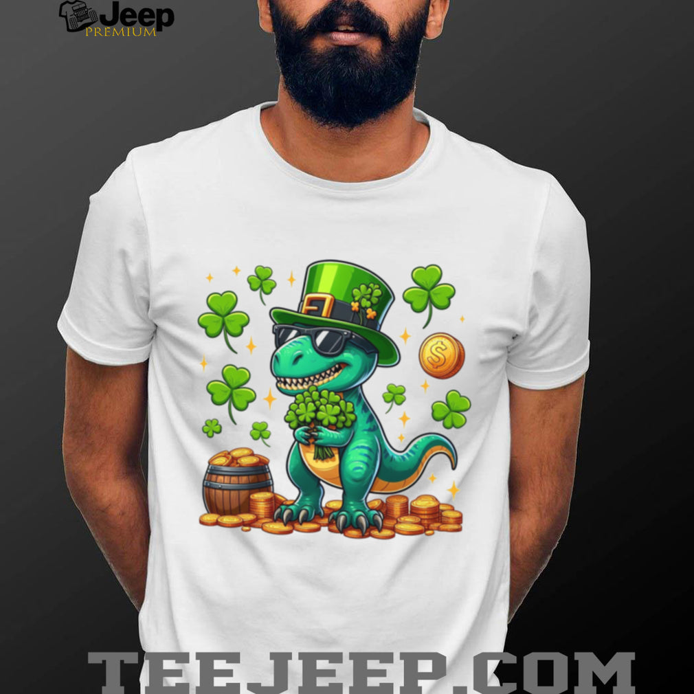 Cool St. Patrick’s Day T Rex Dinosaur with Sunglasses & Pot of Gold T Shirt