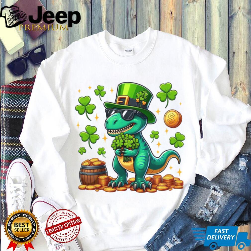 Cool St. Patrick’s Day T Rex Dinosaur with Sunglasses & Pot of Gold T Shirt
