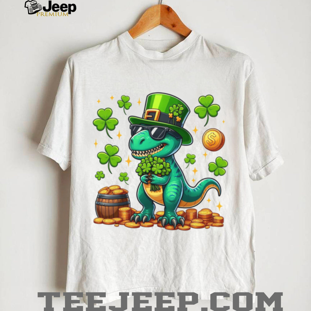 Cool St. Patrick’s Day T Rex Dinosaur with Sunglasses & Pot of Gold T Shirt