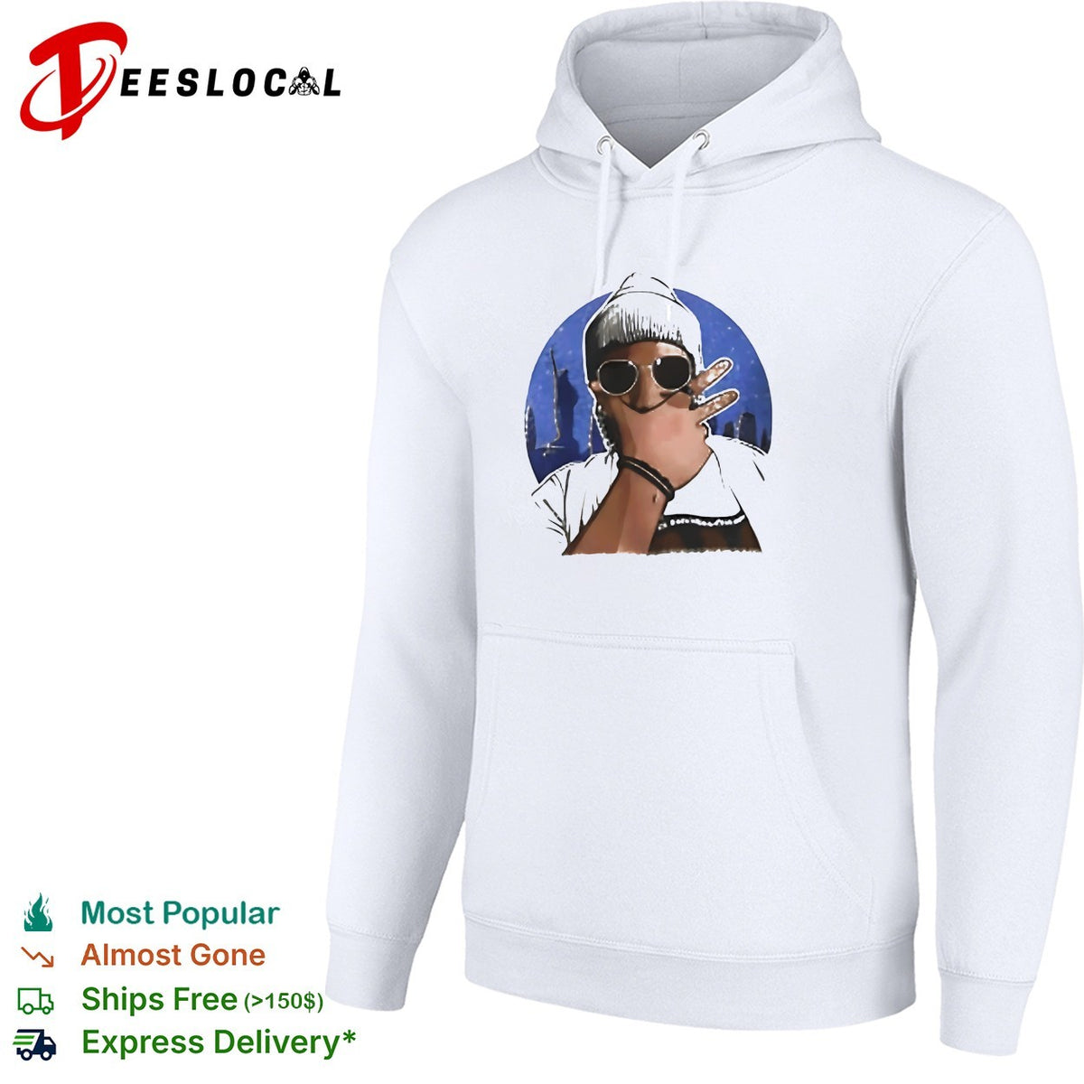 Cool hip-hop figure sunglasses beanie NYC city skyline circle illustration art shirt