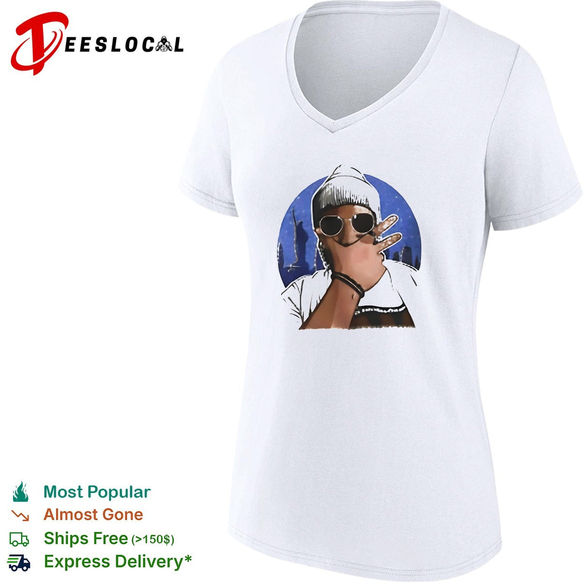 Cool hip-hop figure sunglasses beanie NYC city skyline circle illustration art shirt