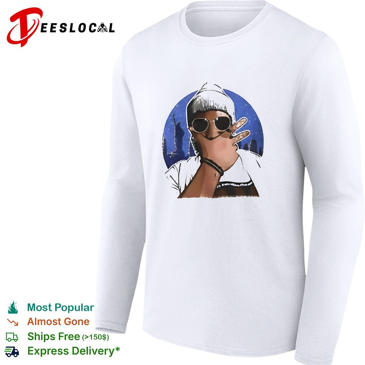 Cool hip-hop figure sunglasses beanie NYC city skyline circle illustration art shirt
