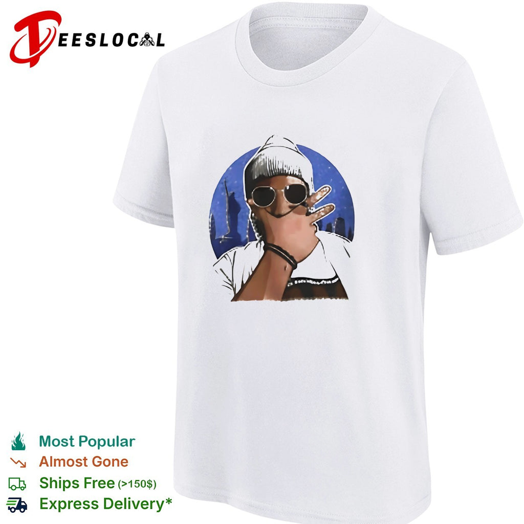 Cool hip-hop figure sunglasses beanie NYC city skyline circle illustration art shirt