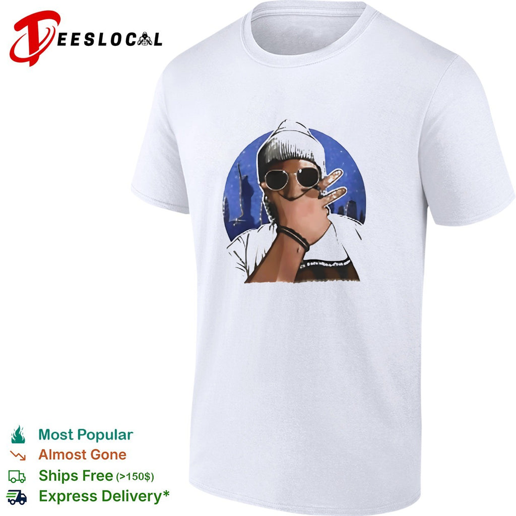 Cool hip-hop figure sunglasses beanie NYC city skyline circle illustration art shirt