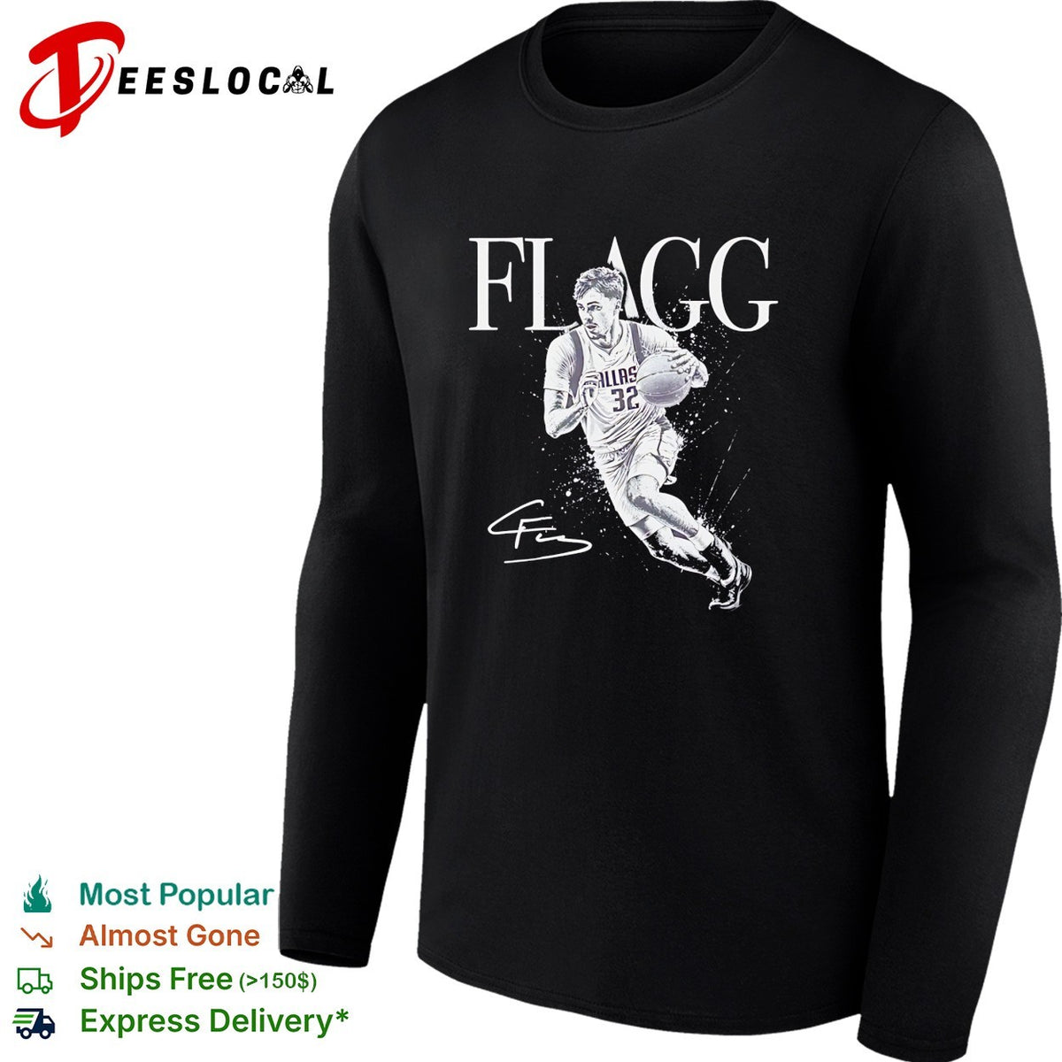 Cooper Flagg Dallas Mavericks number 32 NBA action portrait shirt